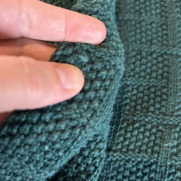 Vintage Sweater Small Green Waffle Chunky Knit Boxy Oversized V Neck Paris Sport - Picture 6 of 12